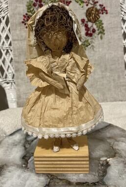 Signed 1989 Handmade Corn Husk Folk Art Doll Primitive Country Decor OOAK
